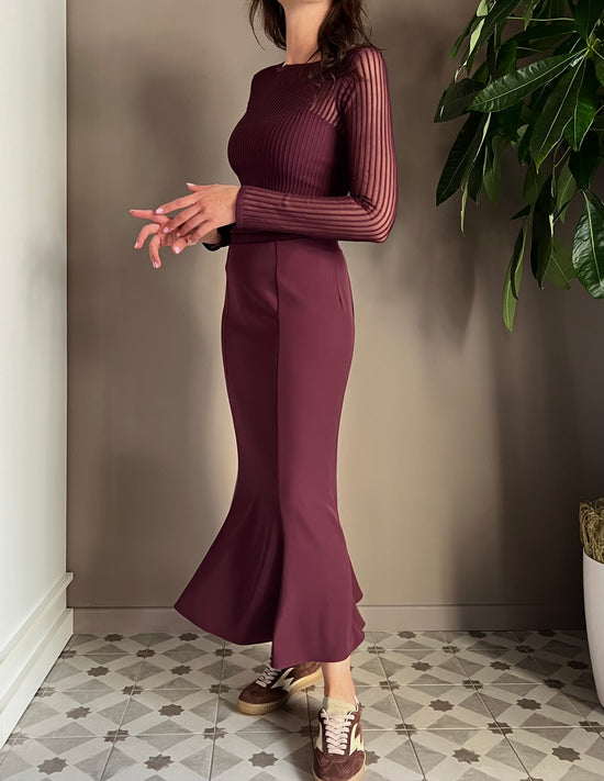 Gonna longuette in crepe purple red