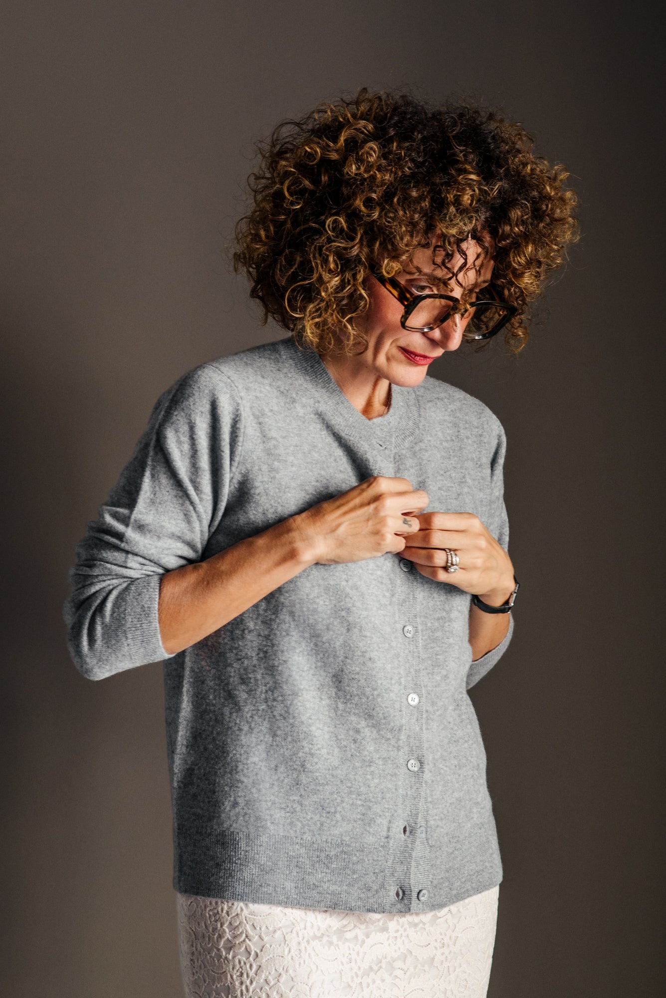 Cardigan  in Lana e Cashmere grigio perla