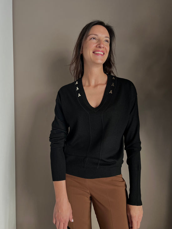 Maglia scollo a V in lana nero