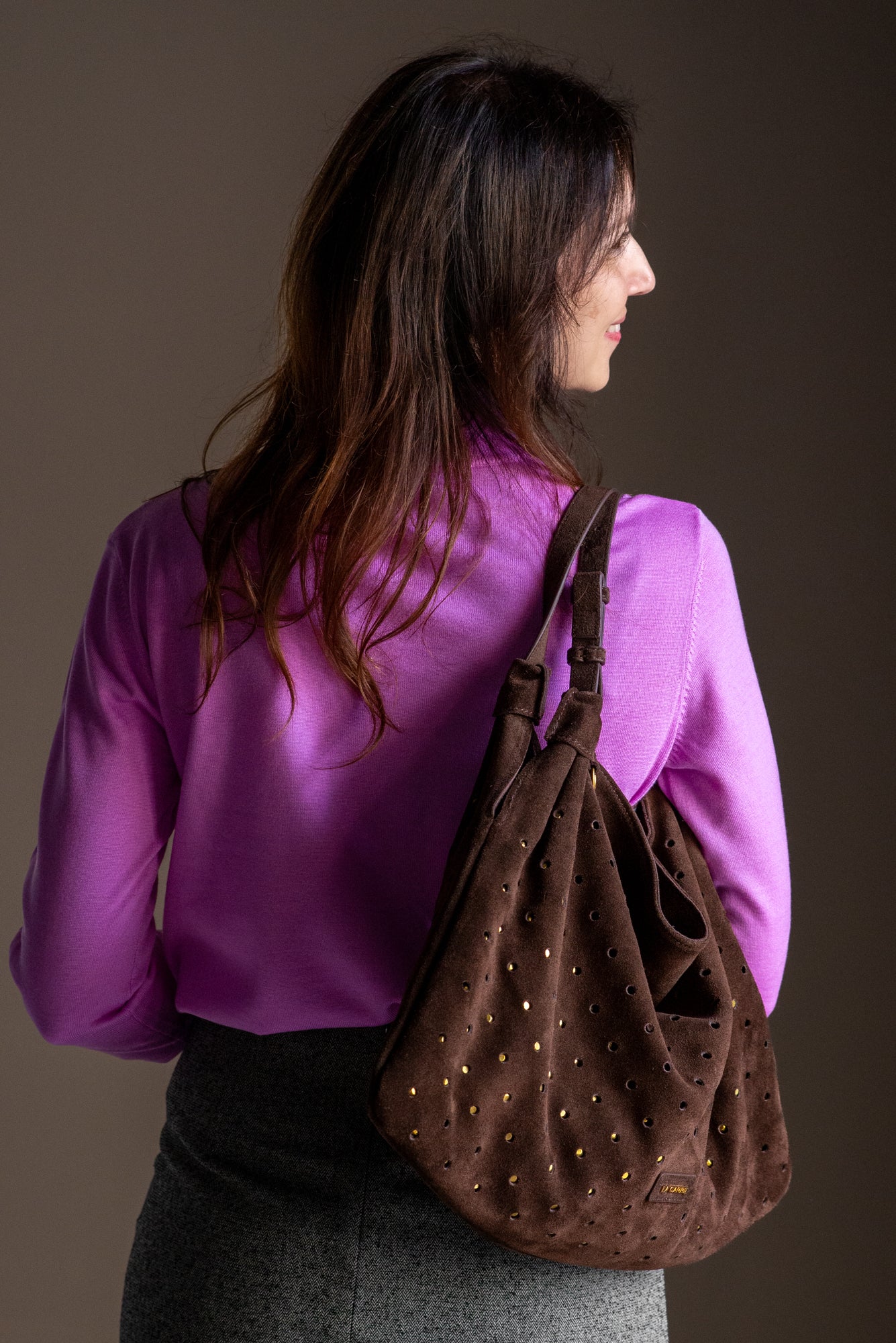 Borsa a sacca La Carrie in Camoscio