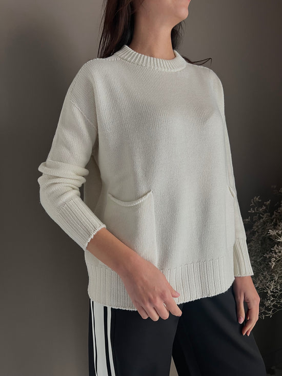 Maglia Oversize Solo Tre in Pura Lana Panna