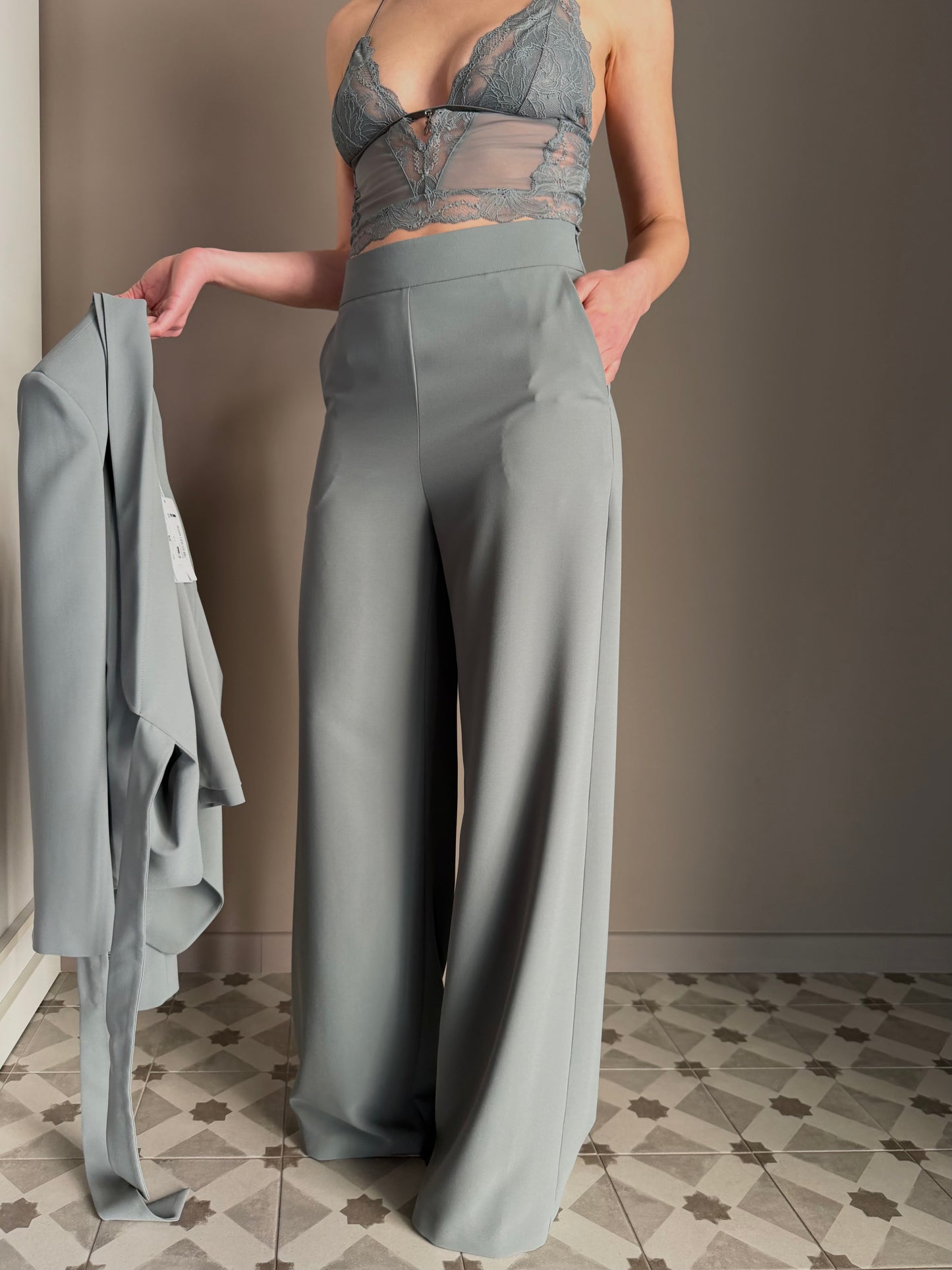 Pantalone a palazzo con tasche laterali reef gray