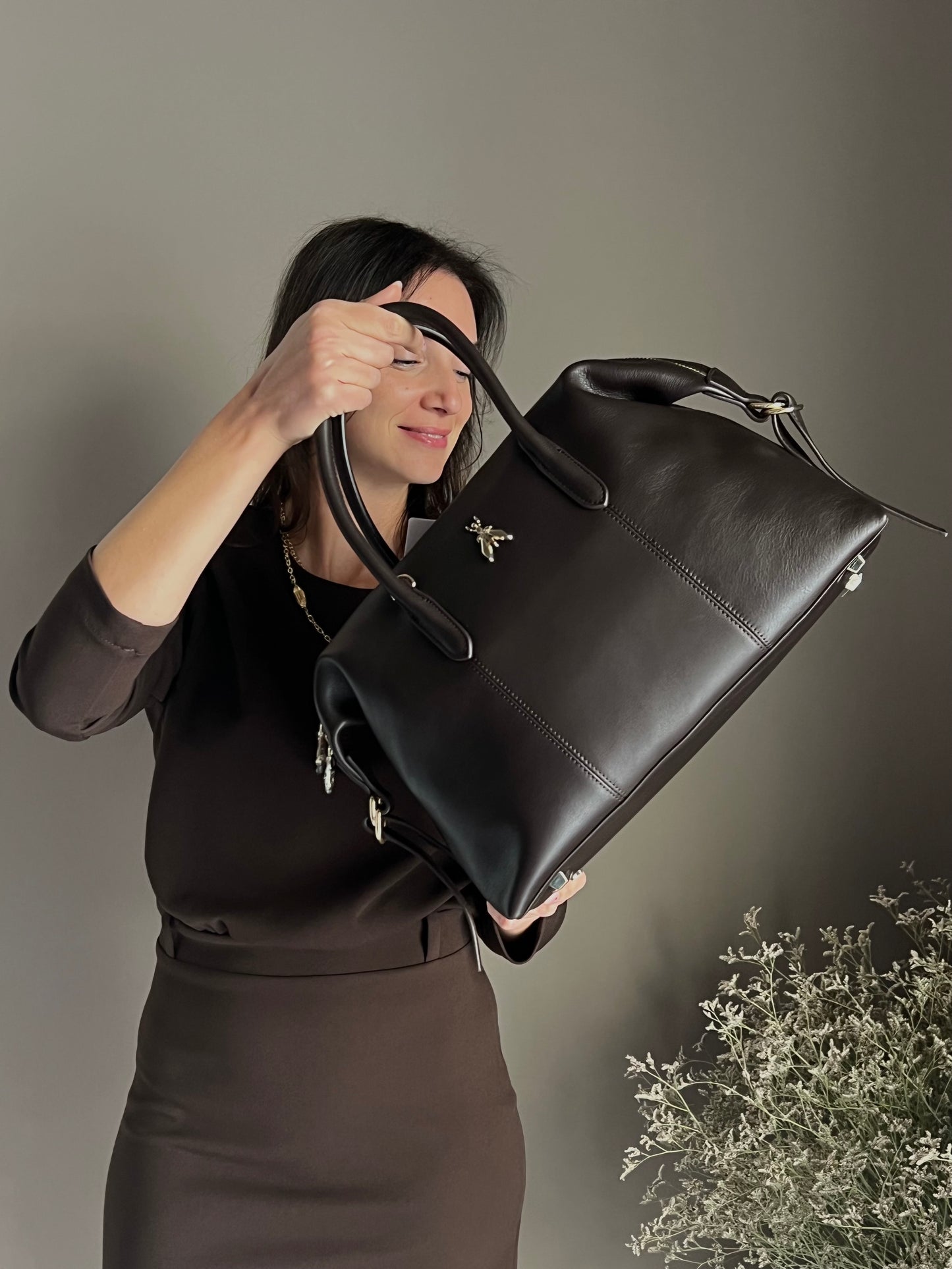 Borsa Bauletto  letto in pelle marrone