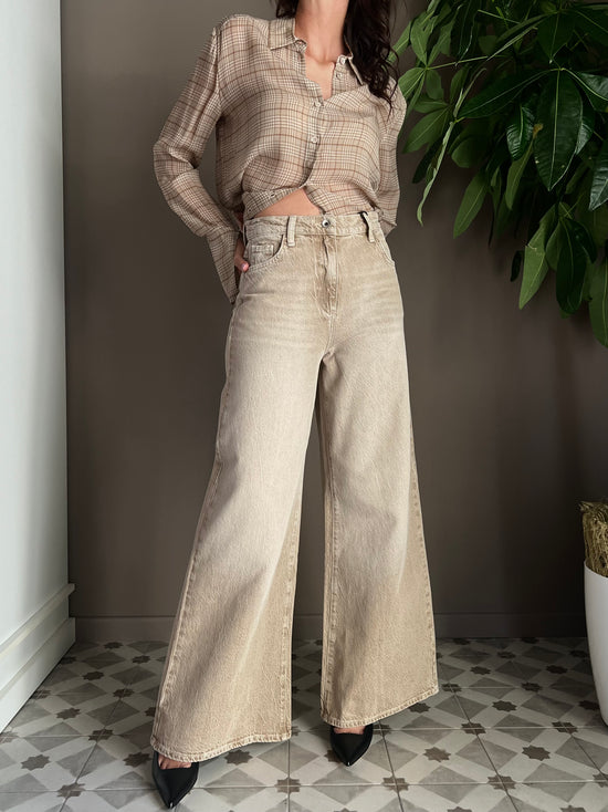 Pantalone Denim a gamba larga beige