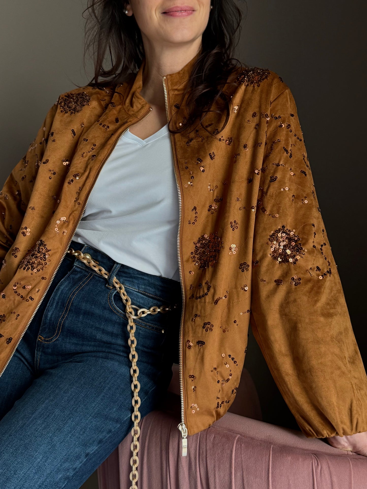 Bomber in alcantara con paillettes