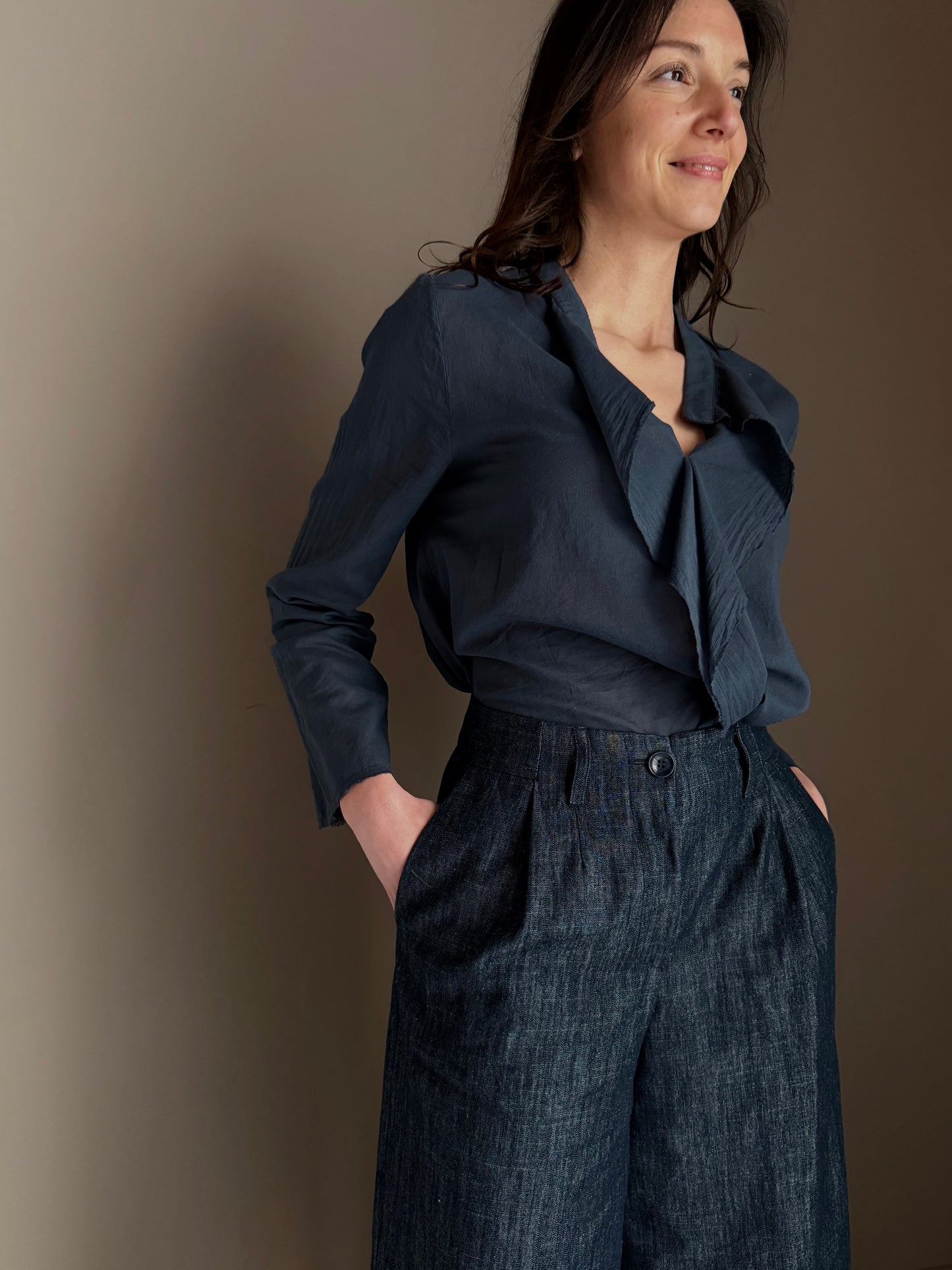 Blusa in cotone garzato con rouches