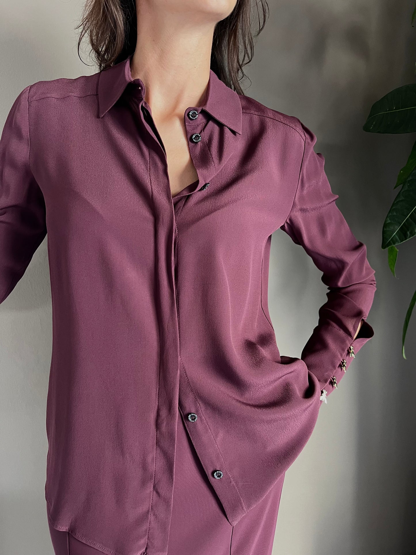 Camicia in viscosa con fly sui polsi Purple Red