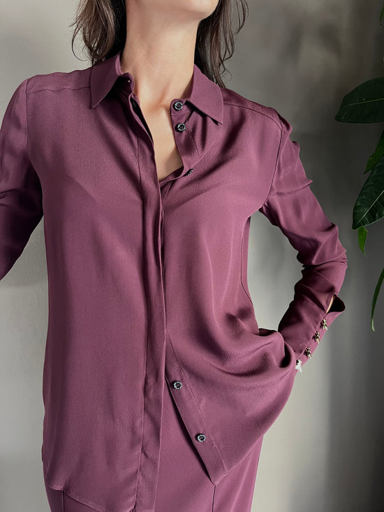 Camicia in viscosa con fly sui polsi Purple Red