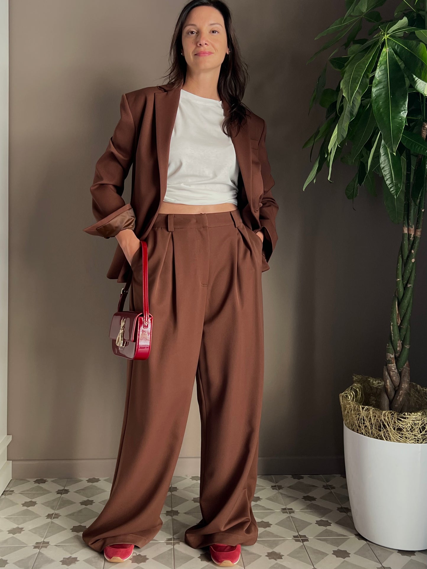 Pantalone oversize in gabardine Earth Brown