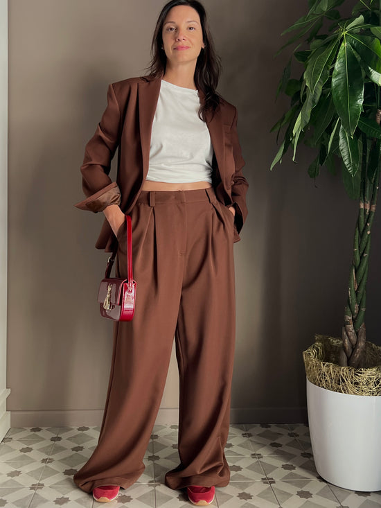 Pantalone oversize in gabardine Earth Brown