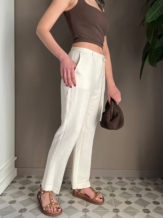 Pantalone in lino e viscosa con cinturino