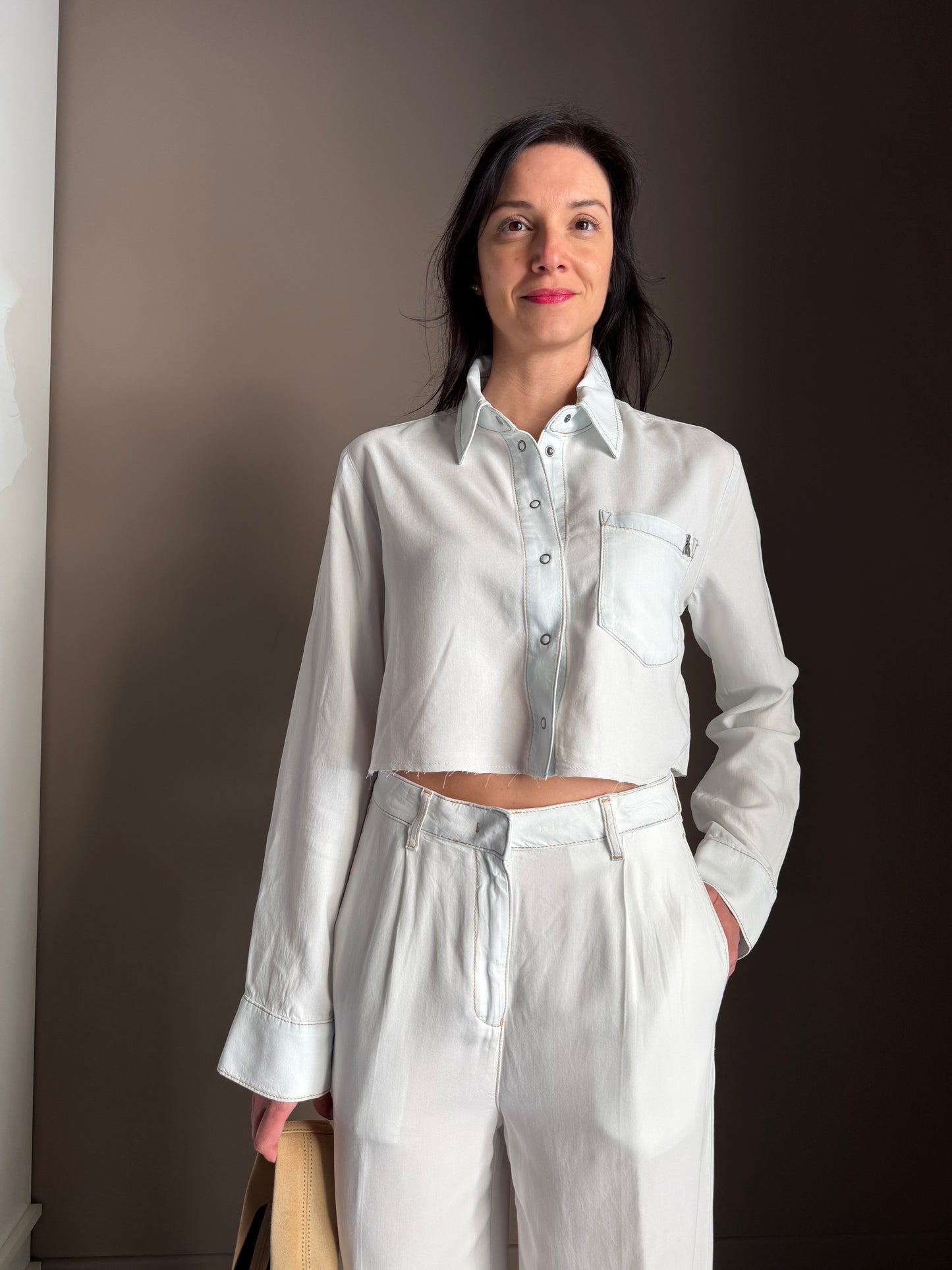 Camicia Crop Patrizia Pepe in Denim Bianco