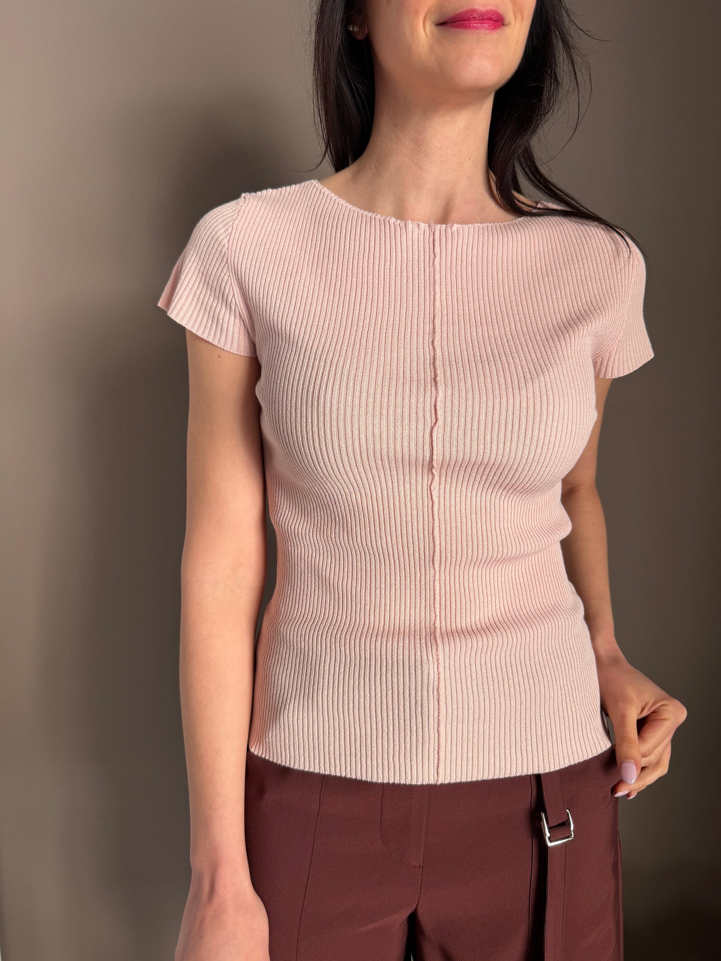 T-shirt in Maglia a Costine Petal