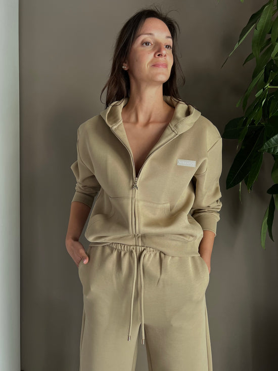 Felpa con cappuccio in tessuto tecnico beige