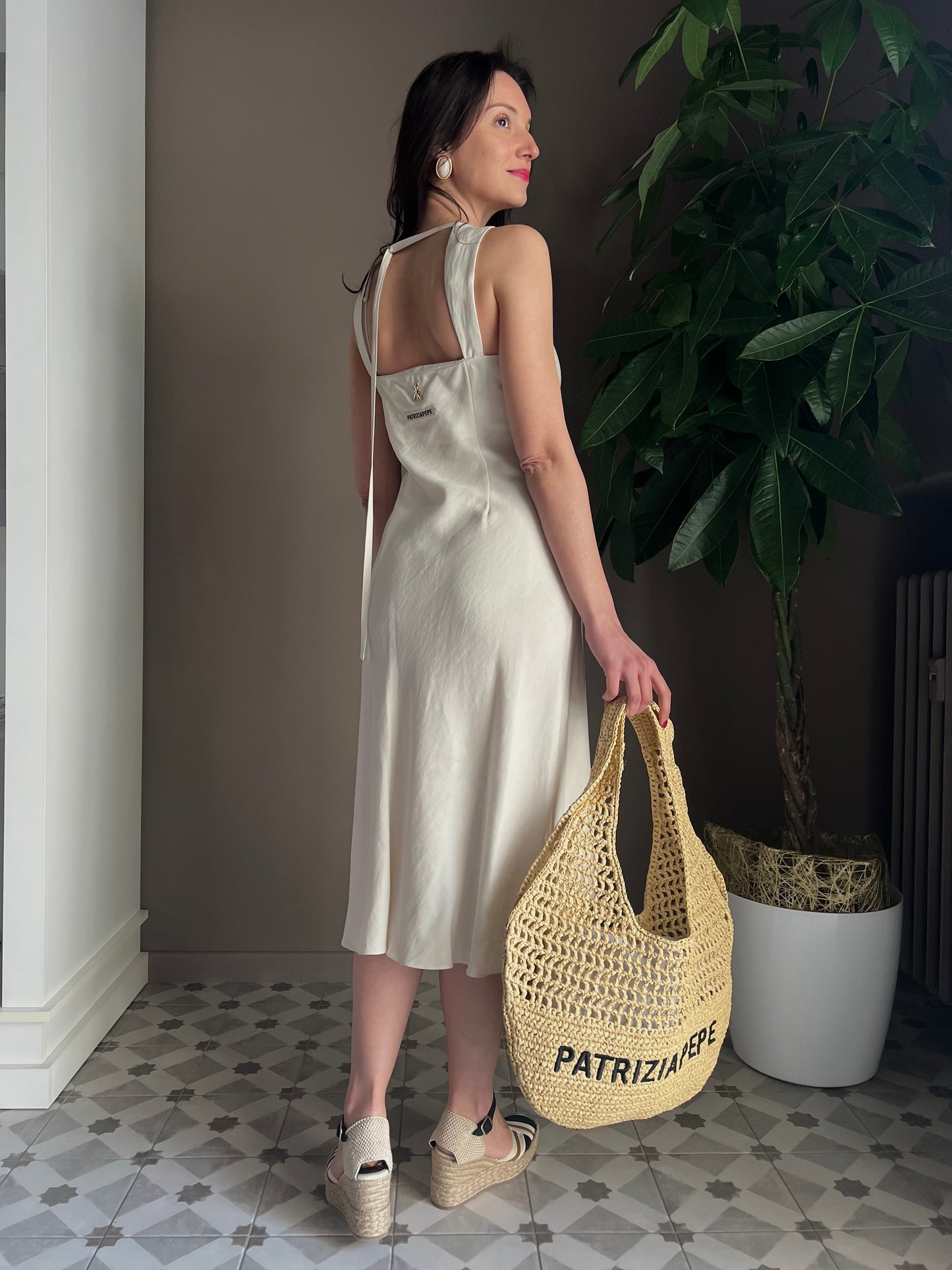 Abito in viscosa e lino ivory
