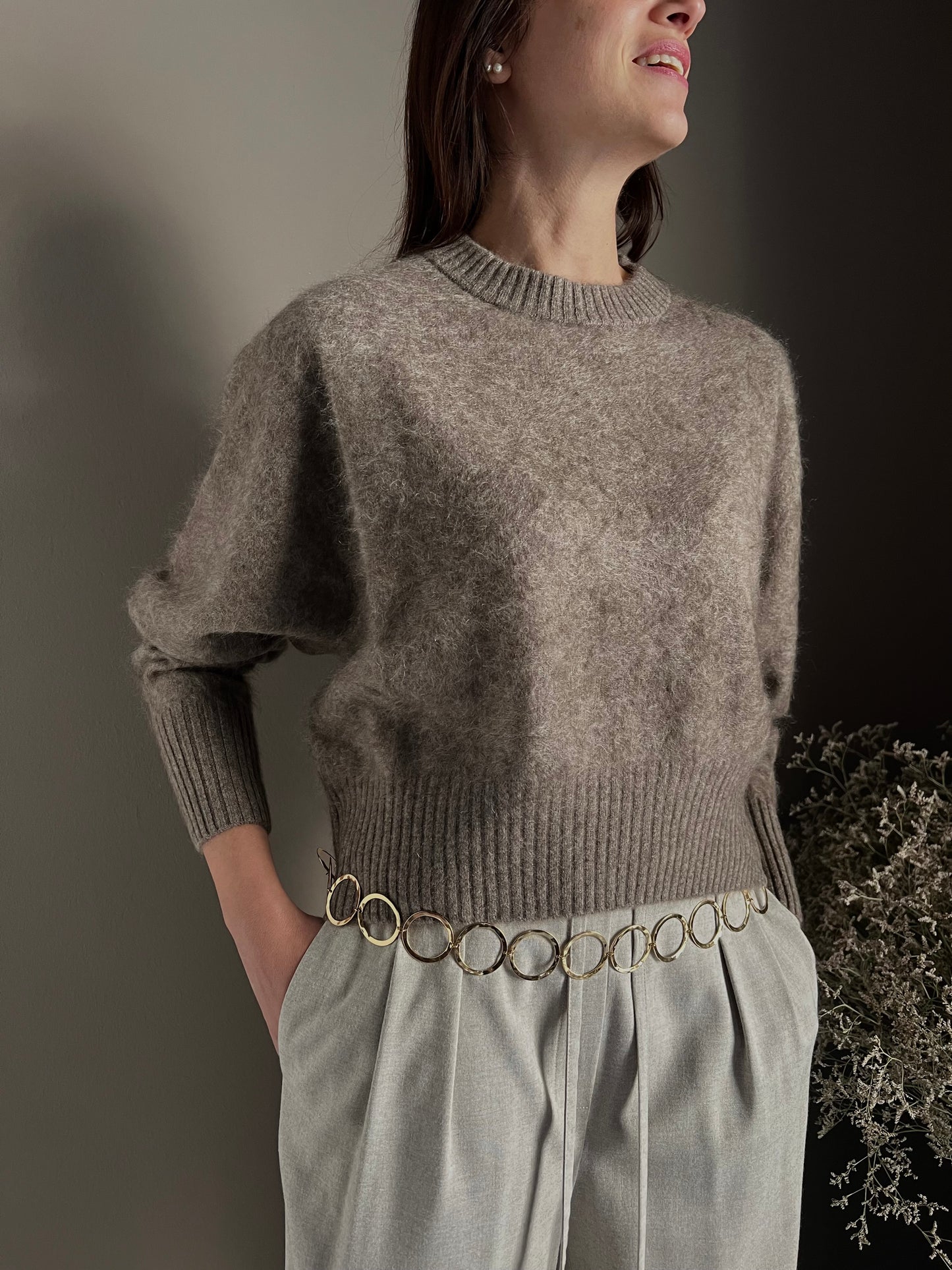 Maglia girocollo in Yak e Cashmere taupe