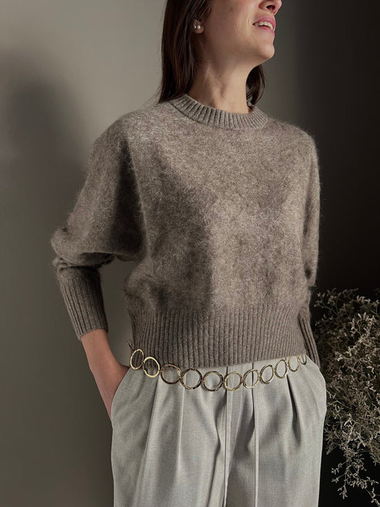 Maglia girocollo in Yak e Cashmere taupe