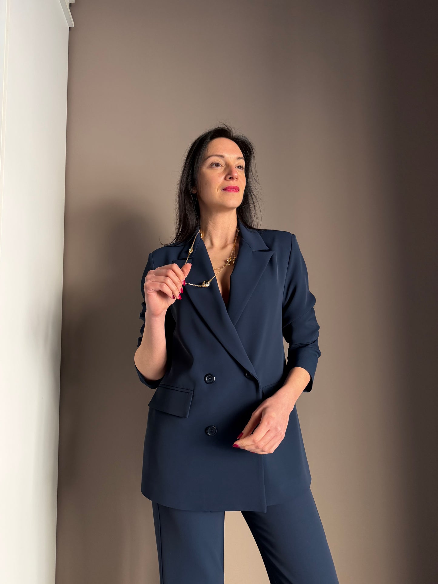 Giacca doppio petto in crepe Navy