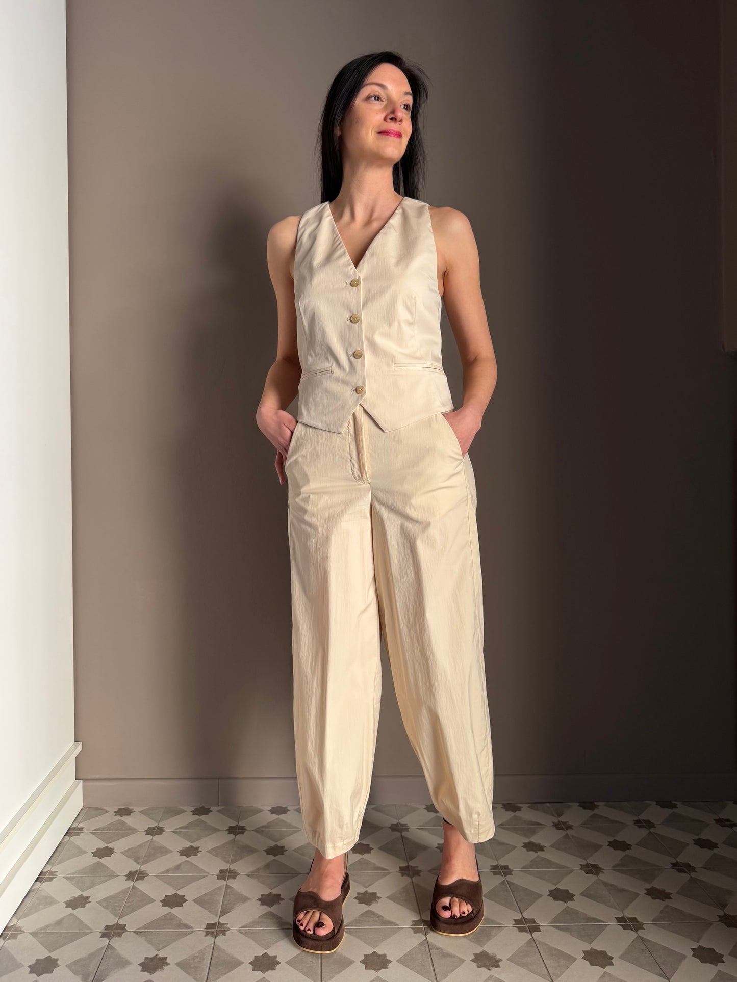 Gilet sartoriale beige in cotone