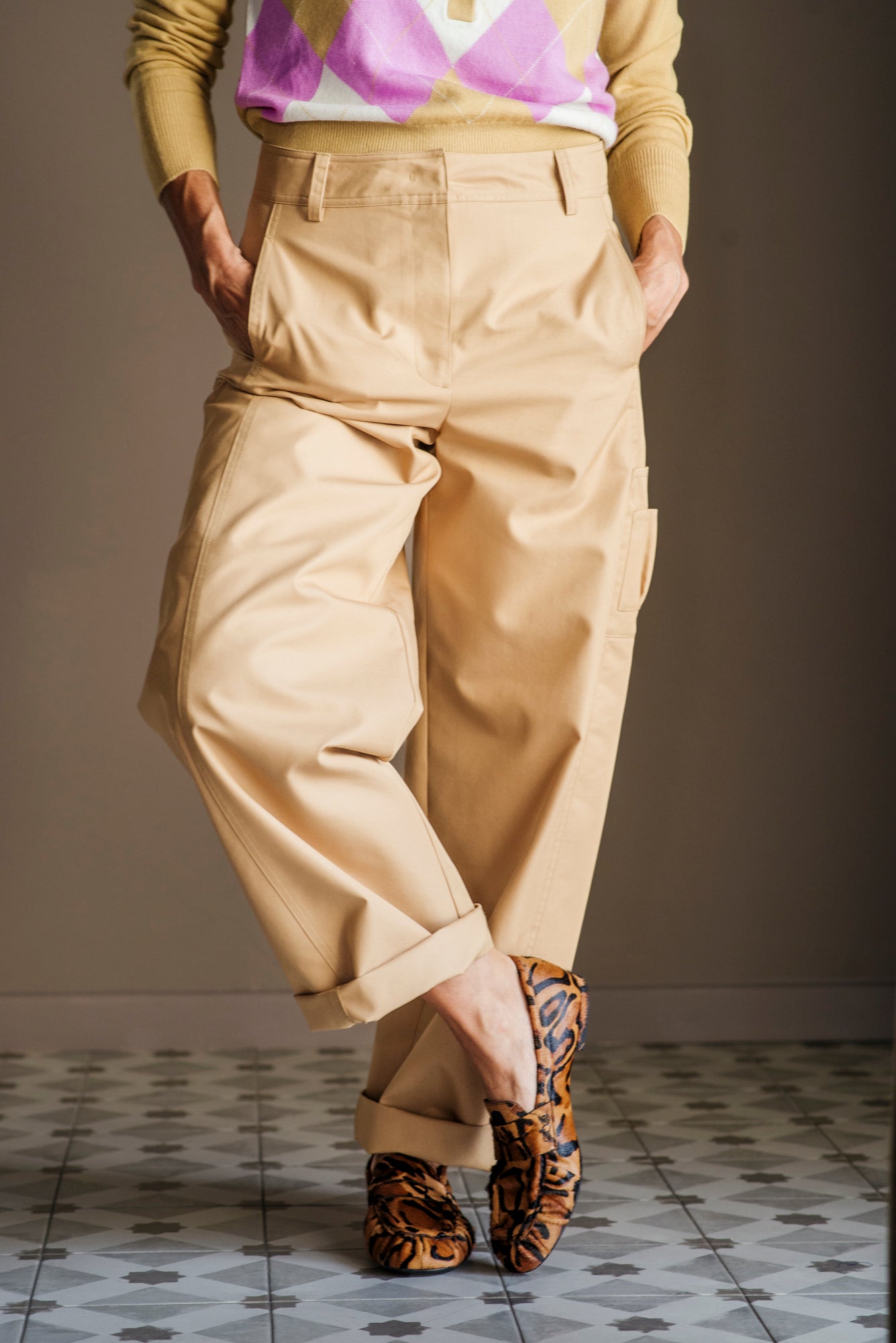 Pantalone cargo beige