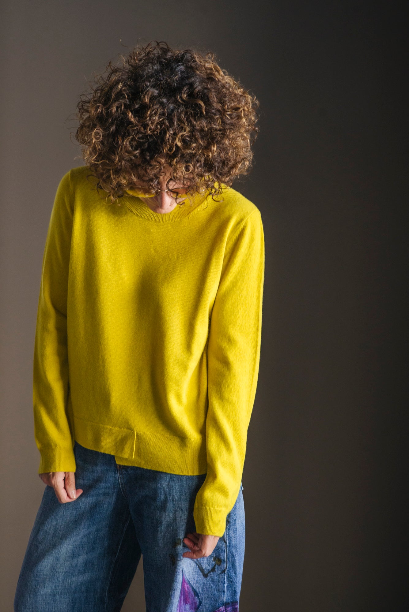 Maglia ocra girocollo misto cashmere