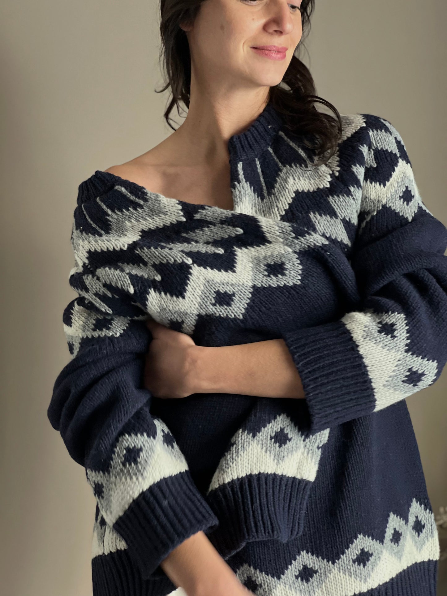 Cardigan in lana con lavorazione nordica blue