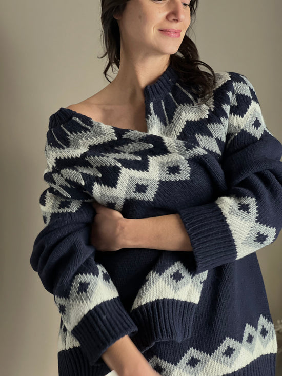 Cardigan in lana con lavorazione nordica blue