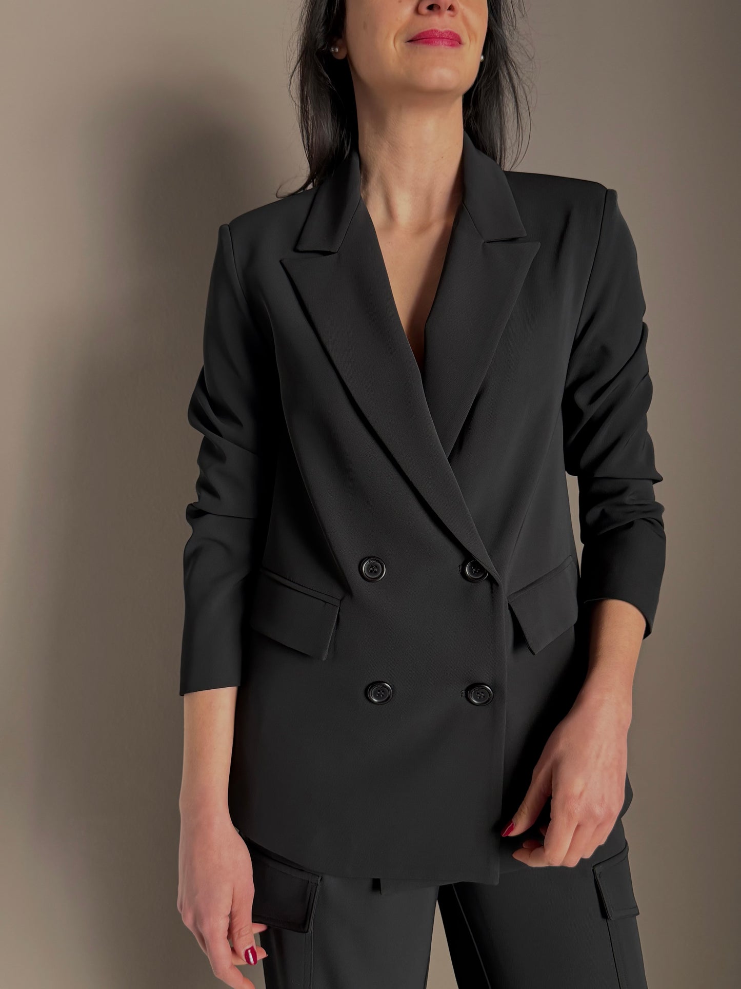 Giacca doppio petto in crepe nera