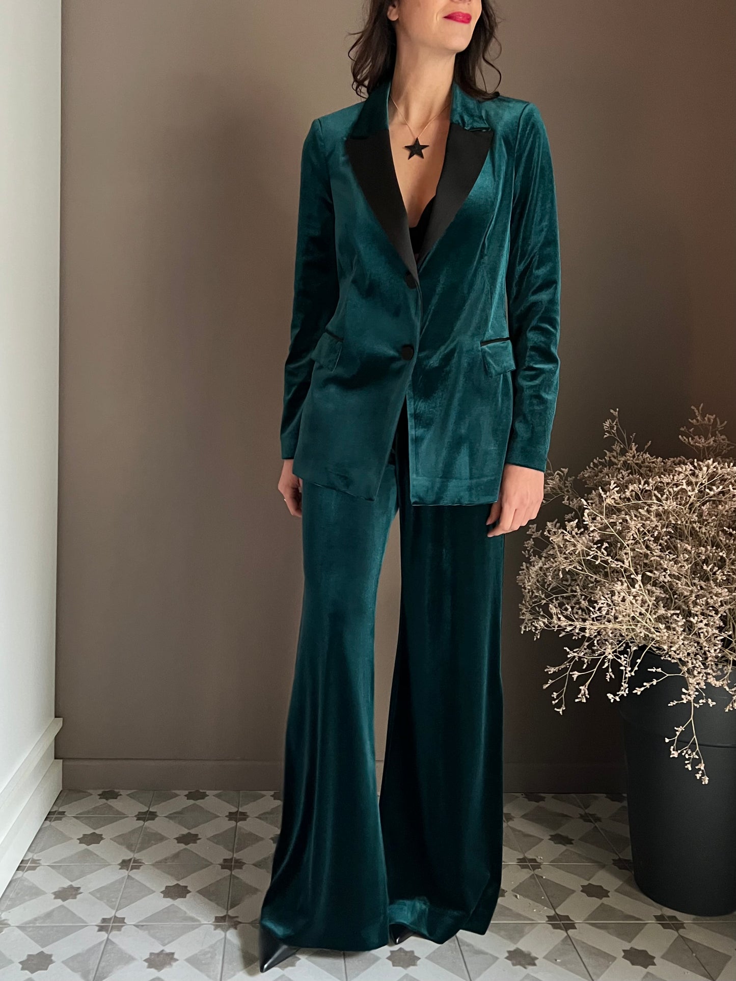 Pantalone a palazzo in velluto gree