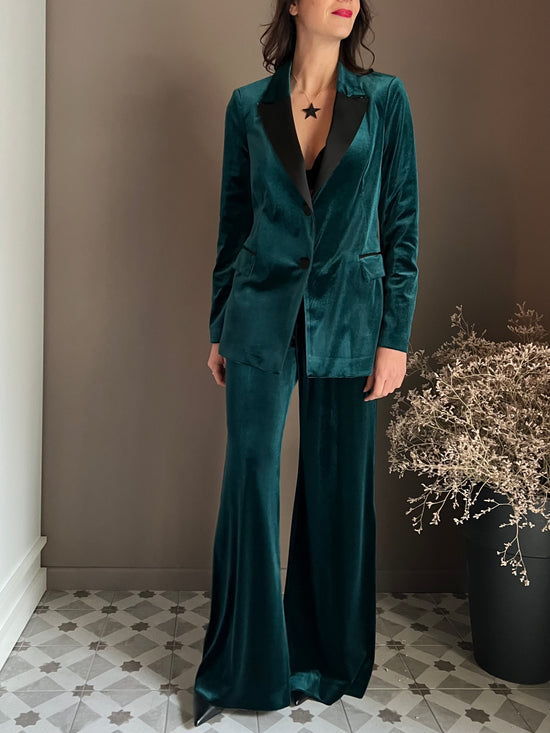 Pantalone a palazzo in velluto gree