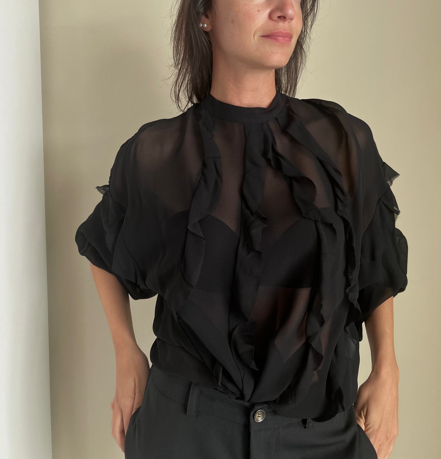 Blusa in georgette con rouches