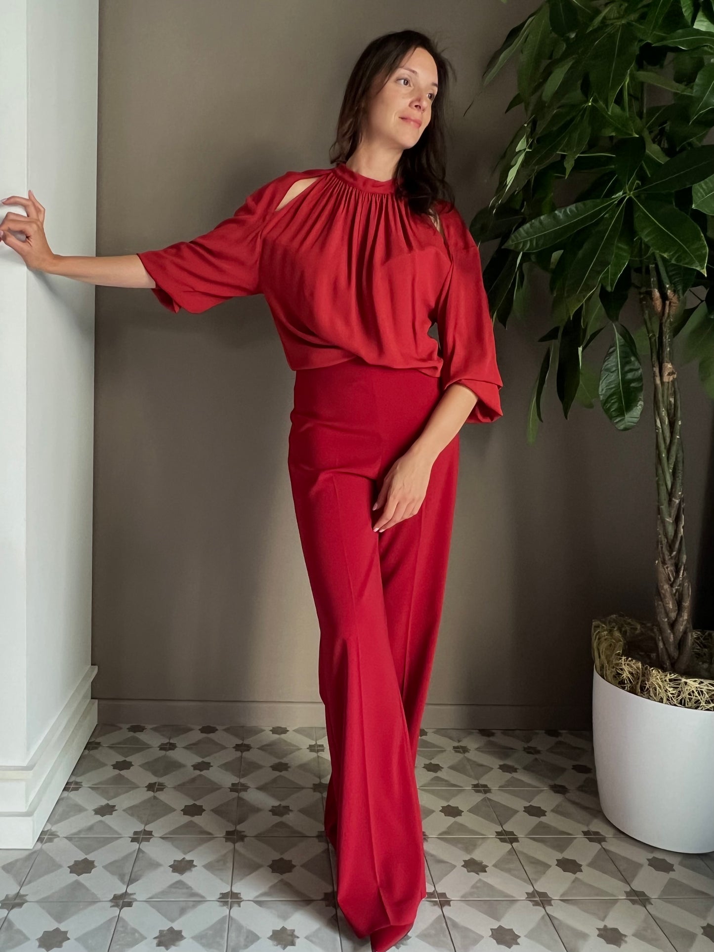 Pantalone in crepe fluido velvet red