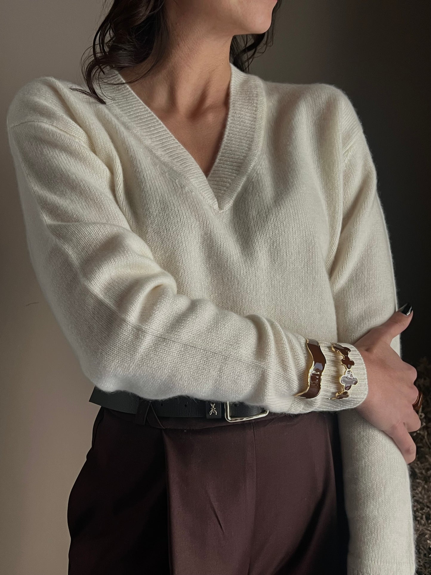 Maglia scollo a V in 100% cashemire milk