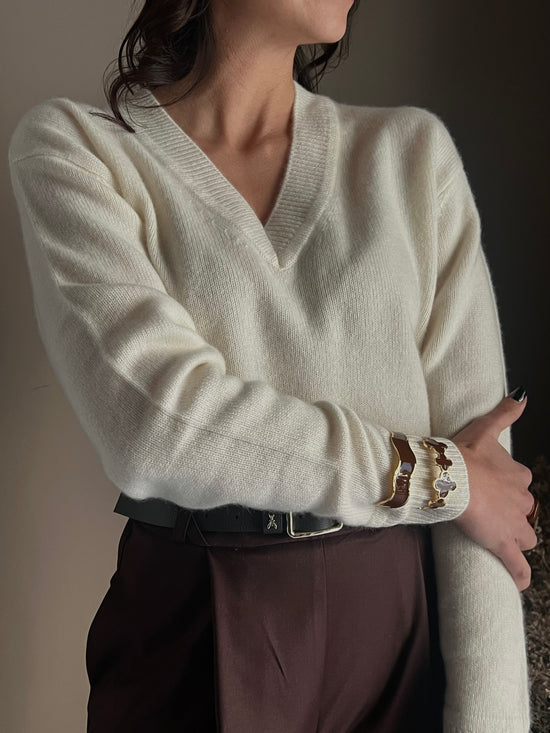Maglia scollo a V in 100% cashemire milk