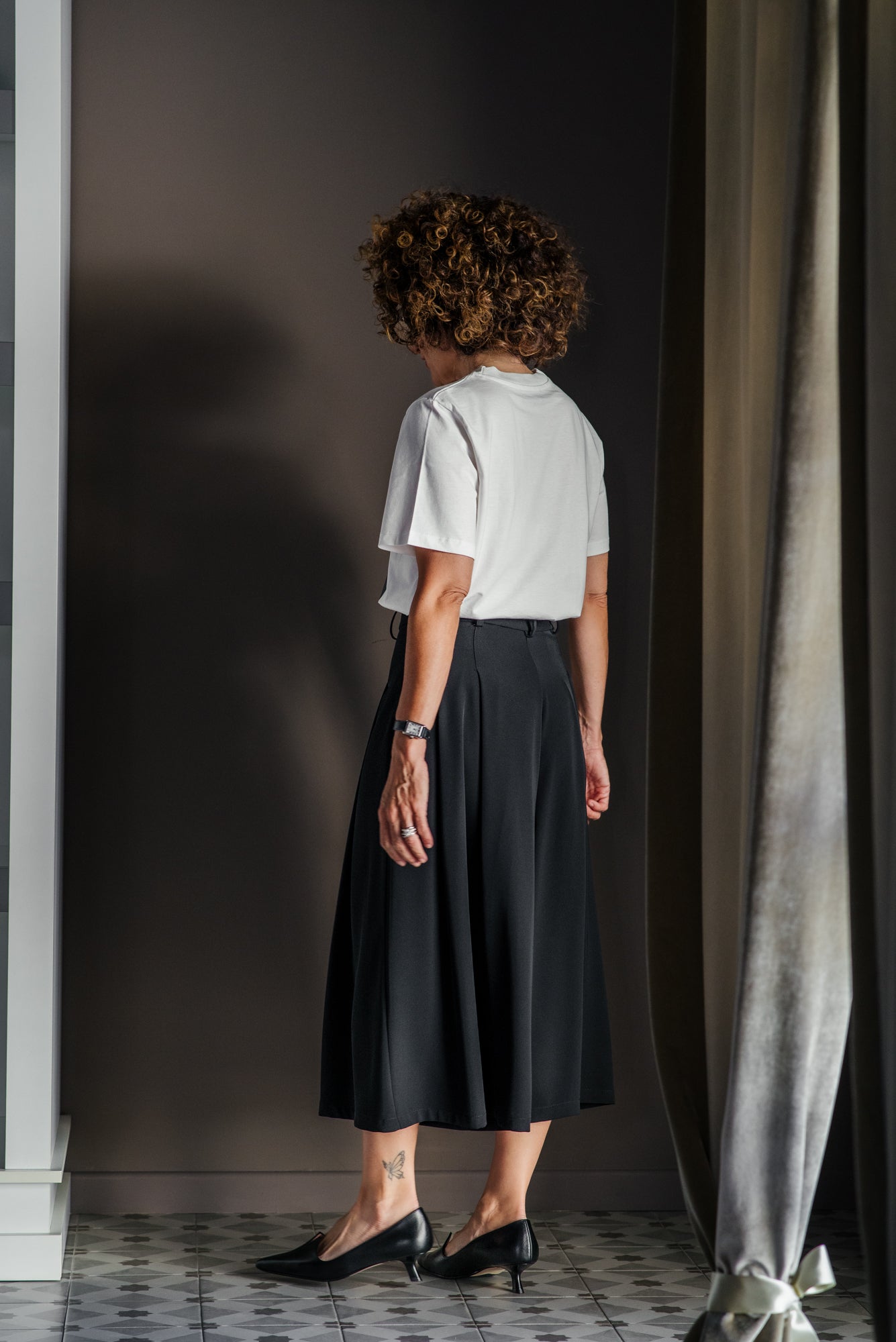 Gonna pantalone in crepe fluido Nera