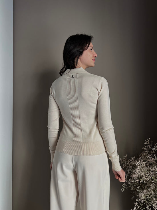 Cardigan in lana con collo a polo