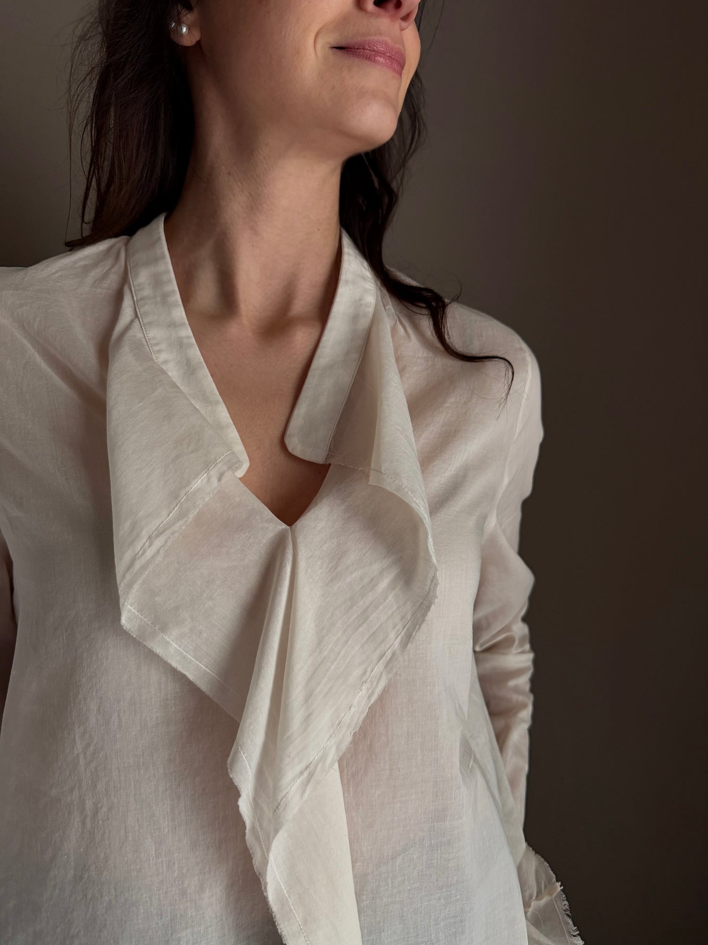 Blusa in cotone garzato con rouches