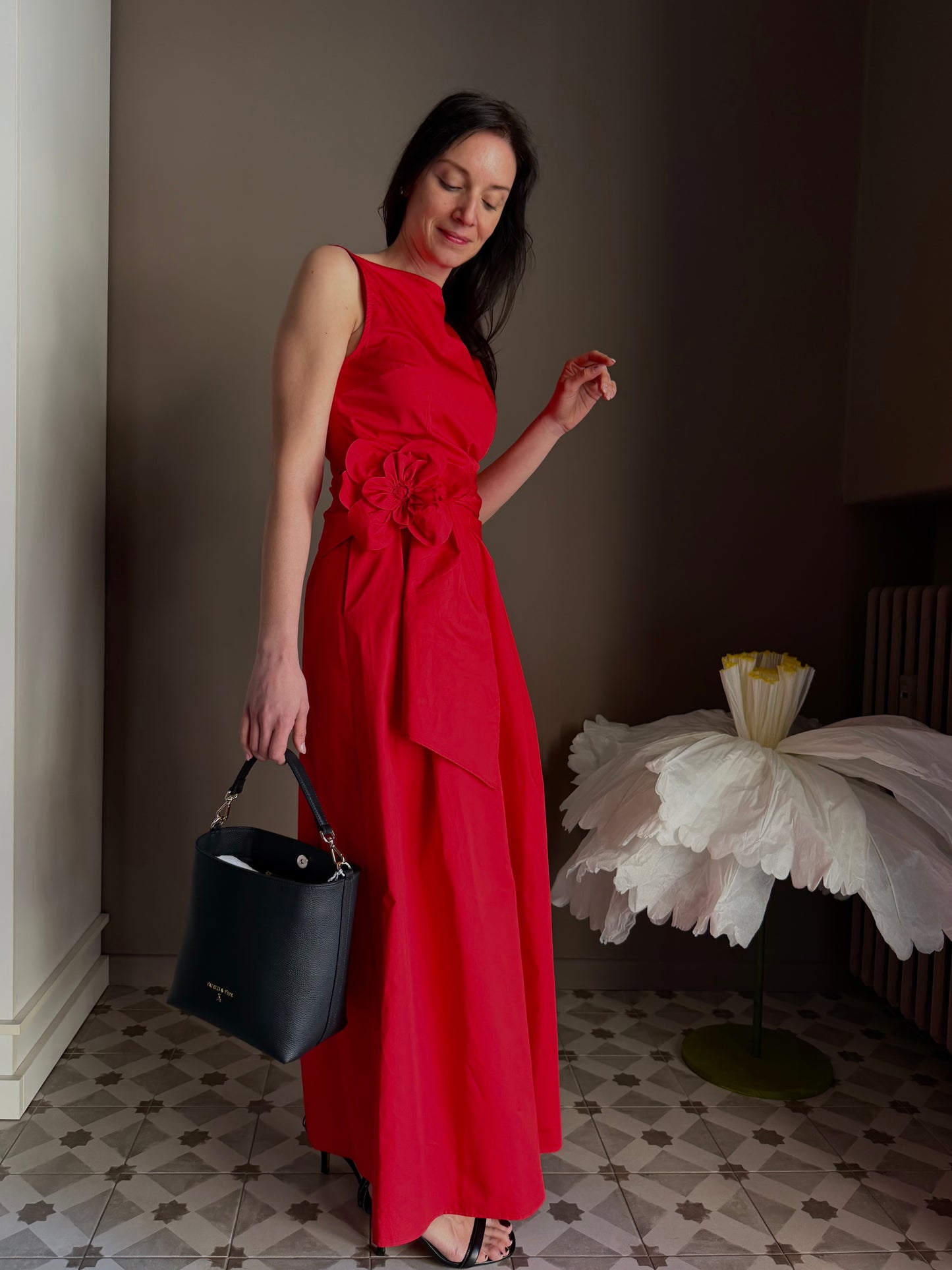 Abito Lungo Nenette in Cotone Rosso
