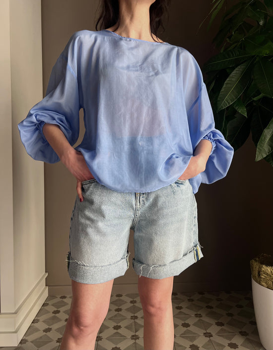 Blusa in cotone garzato scollatura sulla schiena Sky