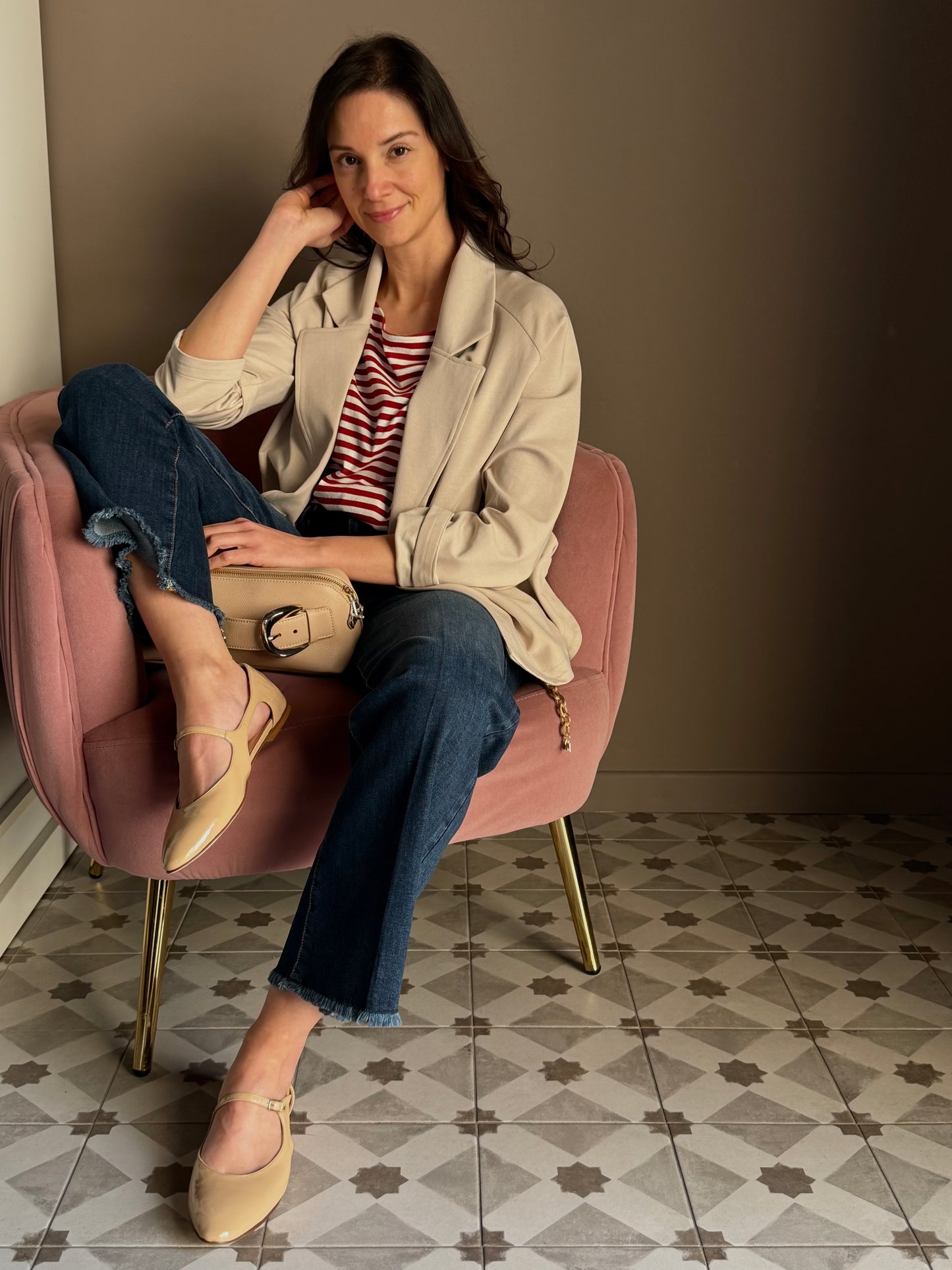 Pantalone denim Wide-Leg con catena