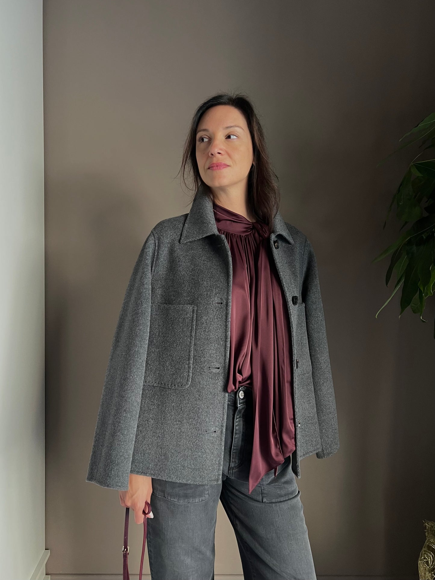 Giacca shacket in lana e cashmere grigio