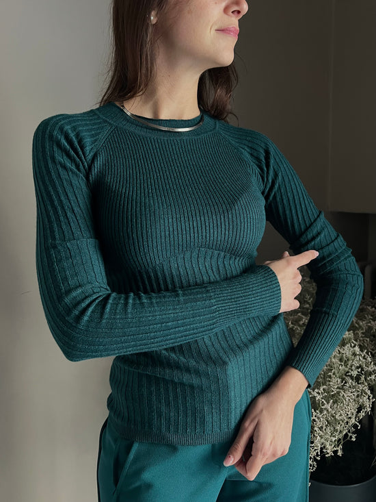 Maglia a costine manica Reglan Deep Green