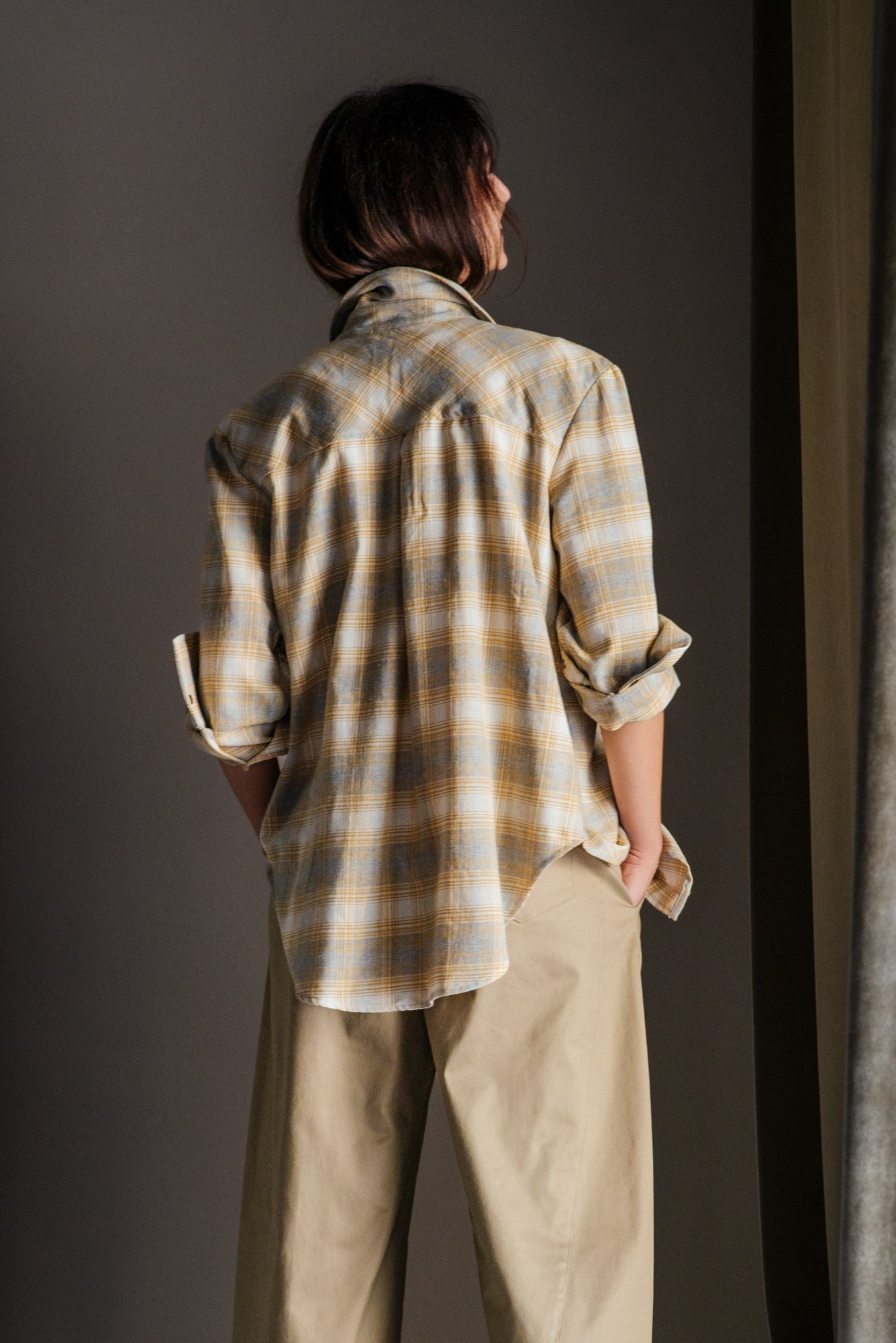 Camicia in flanella So Allure senape grigio