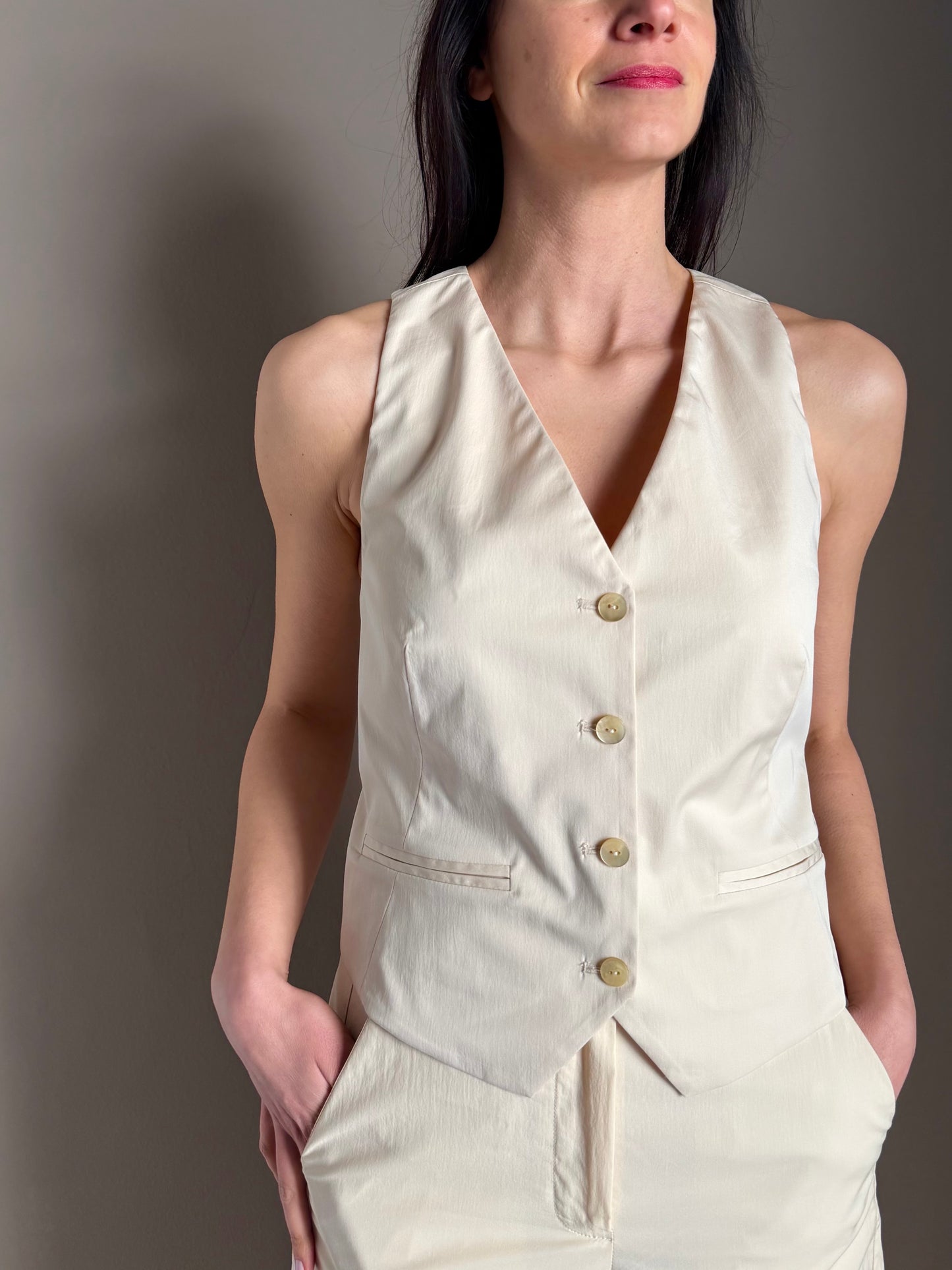 Gilet sartoriale beige in cotone