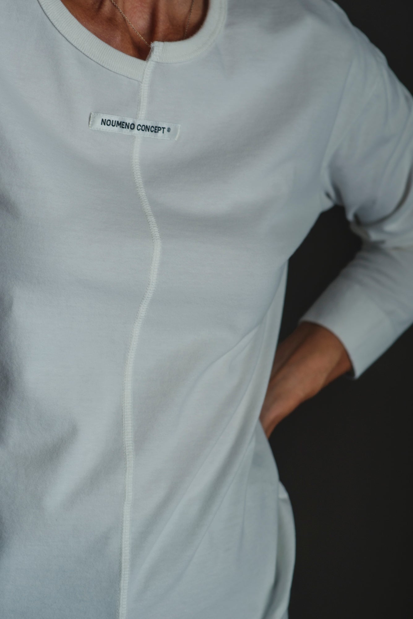 T-shirt manica lunga in cotone soft-touch Bianco Latte