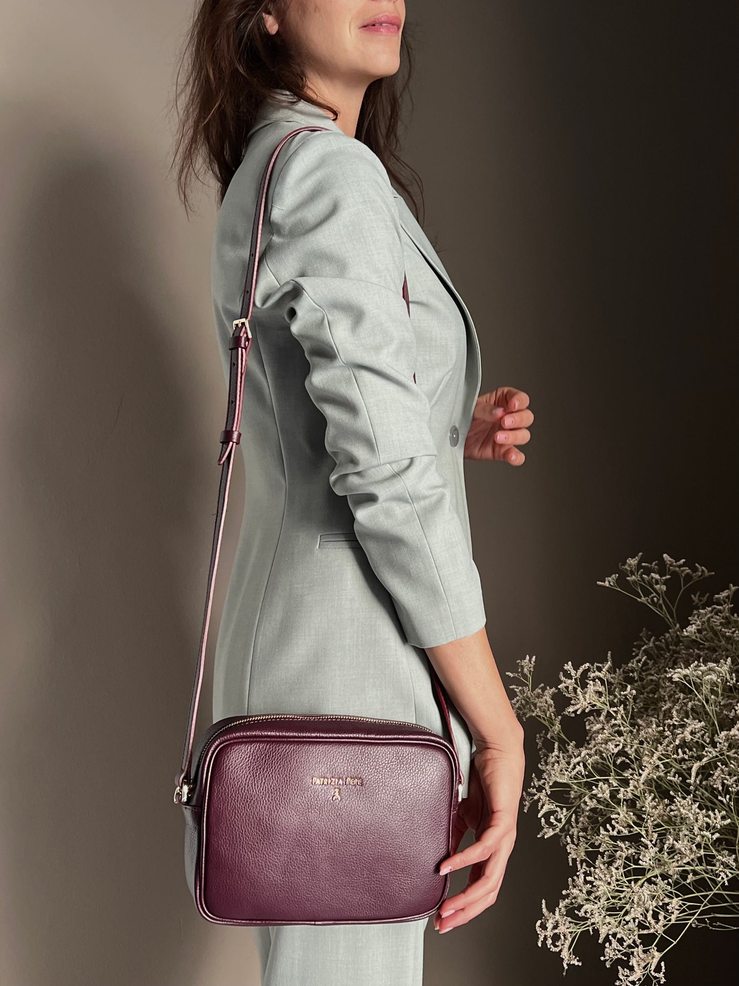 Borsa tracolla in pelle martellata Purple Red