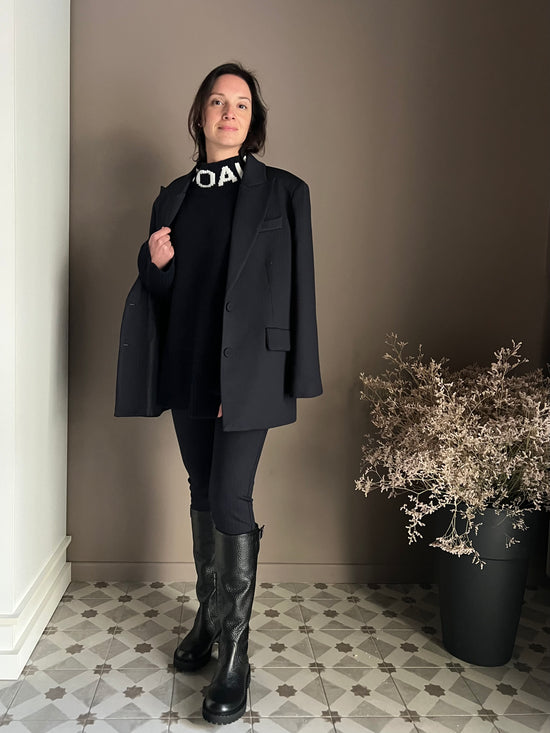 Pantaloni skinny in punto milano gessato blu