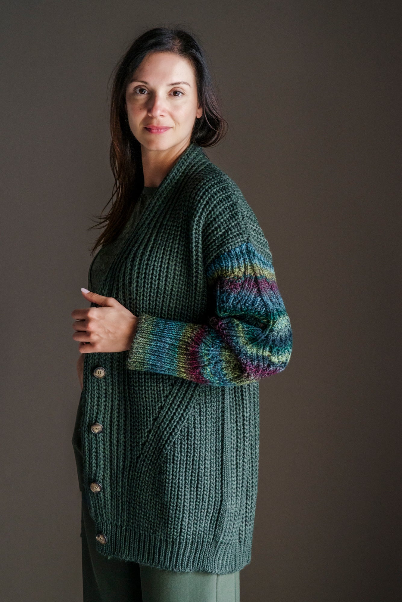 Cardigan oversize misto lana verde militare