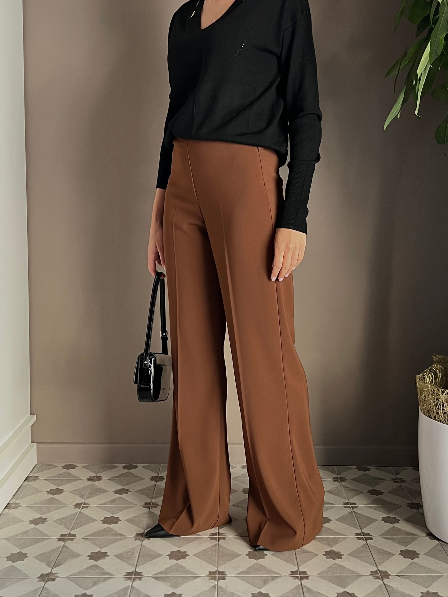 Pantalone in crepe fluido Earth Brown
