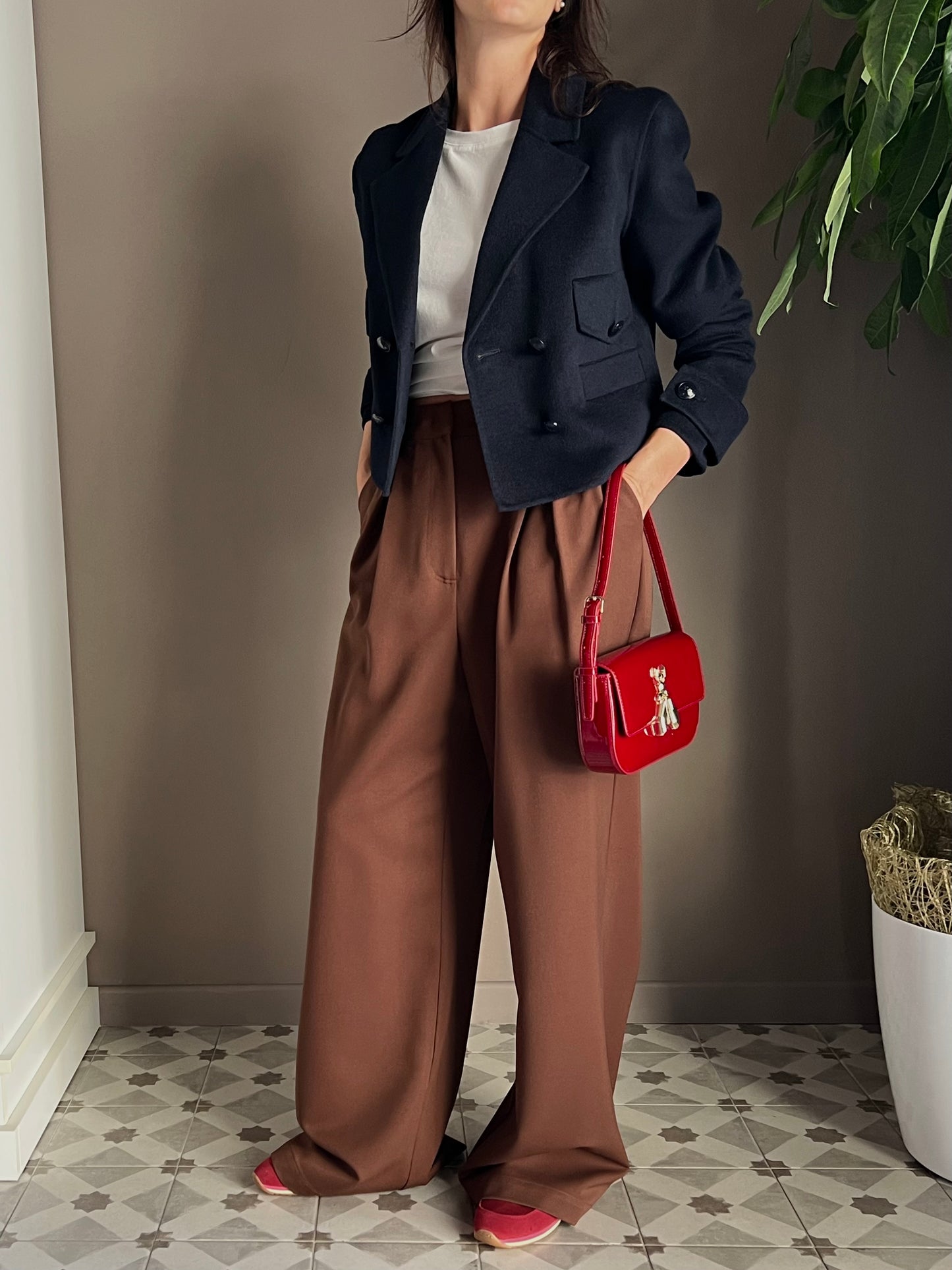 Pantalone oversize in gabardine Earth Brown